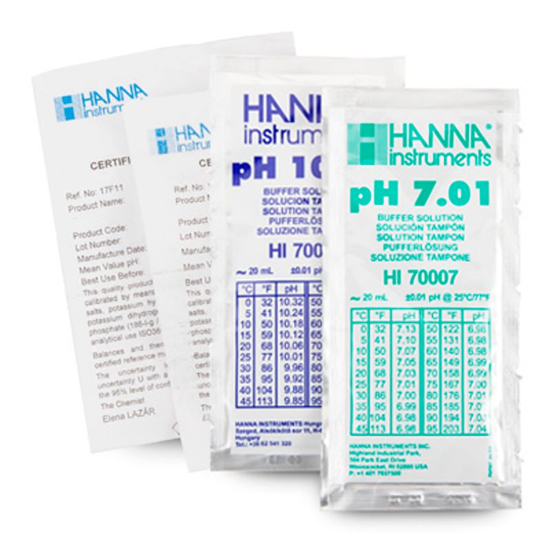 Kalibrierlösung pH 7,01 + 10,01; Standardqualität, mit Analysenzertifikat,  je 5 x 20mL